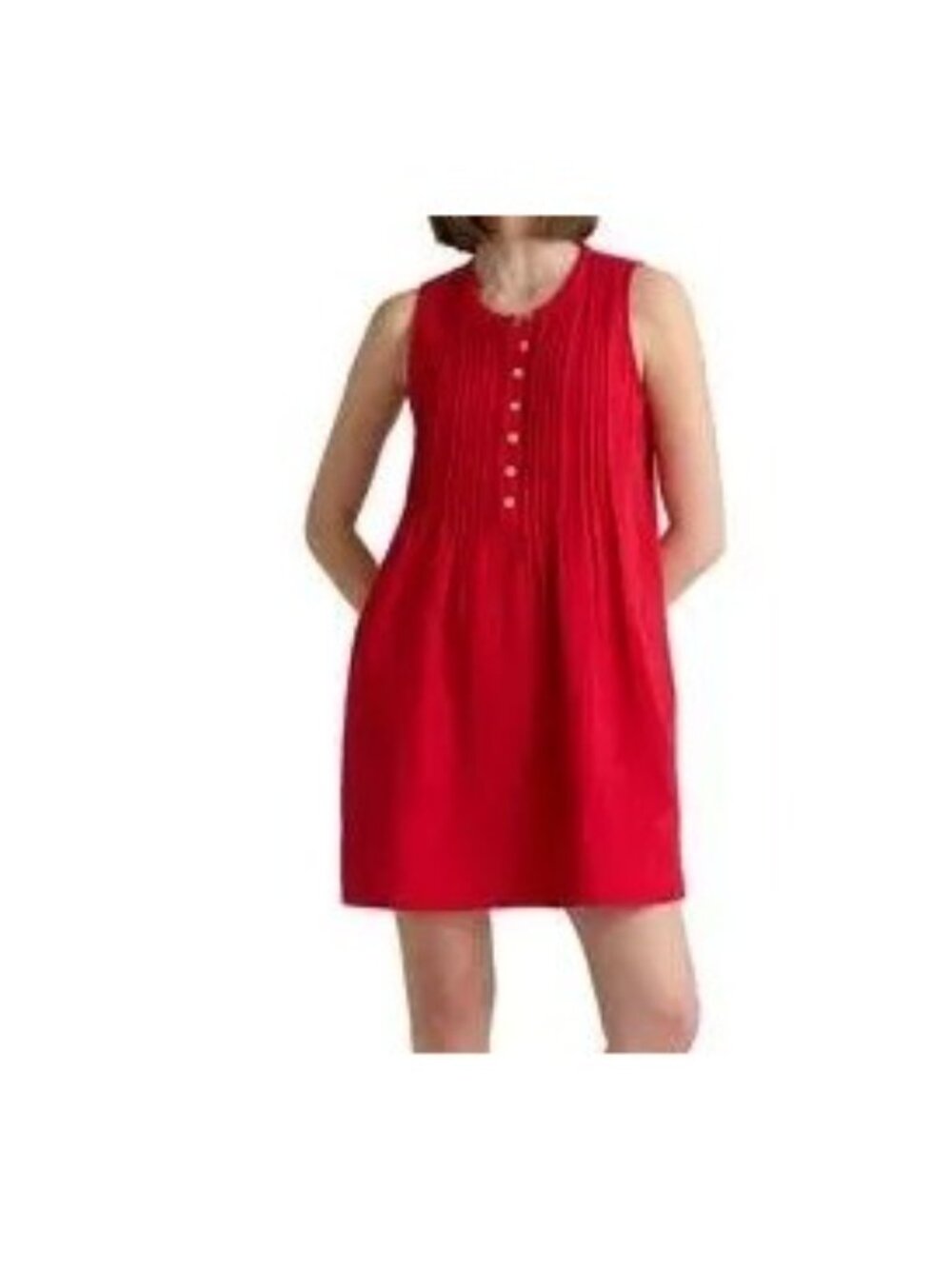 Organic Cotton Red Sleeveless Pleated Shift Dress